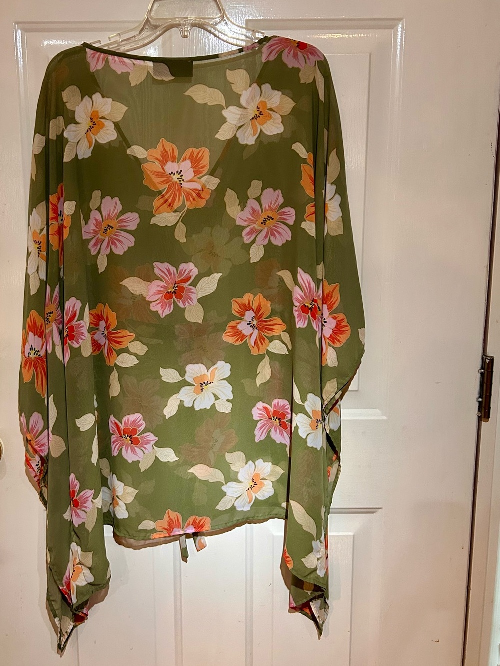 Lane Bryant Olive Green Floral Tie-Waist Blouse - Picture 3 of 3